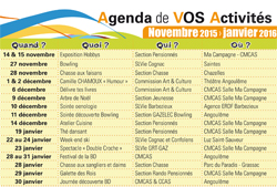 Agenda de Vos Activités > Novembre 2015 à janvier 2016